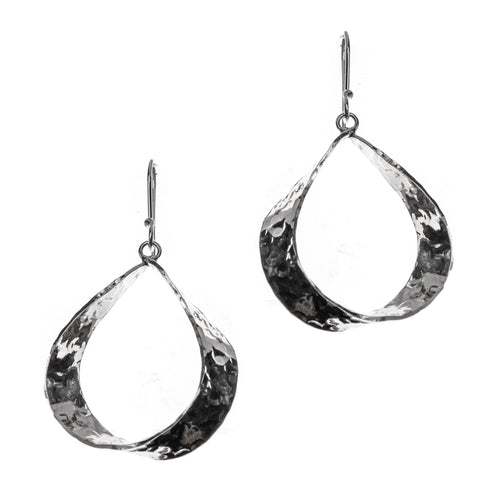 Hammered Sterling Silver Pear Twist Dangle Earrings
