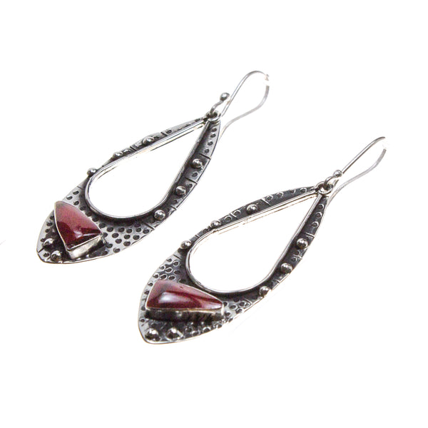 Oxidized Sterling Silver Textured Pear Stone Earrings