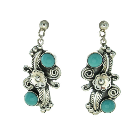 SS 2 Turquoise Bezel Dangle Earrings