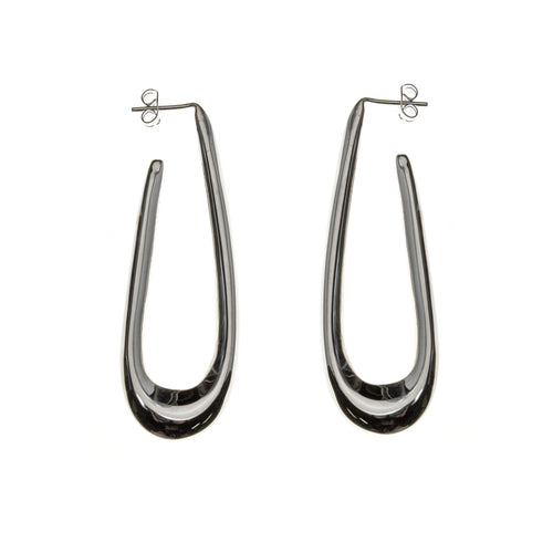Sterling Silver J-Hoop Long Puff Post Earrings