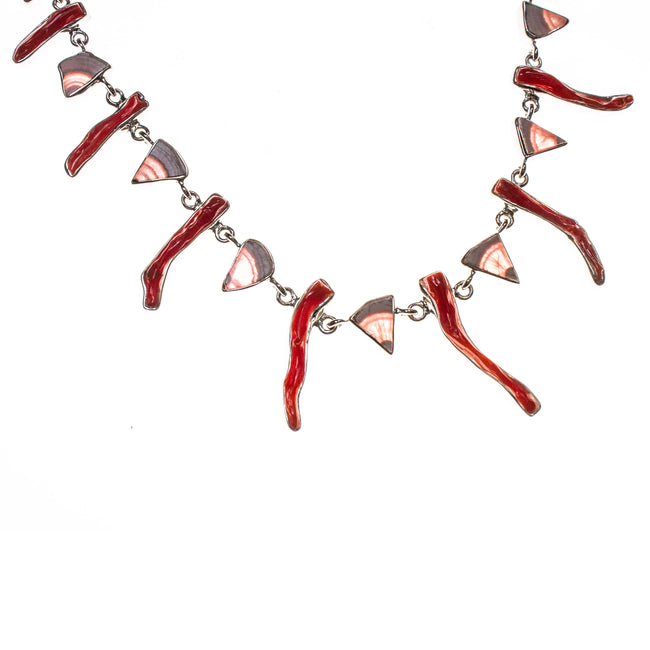 Sterling Silver Stick Coral and Rhodochrosite Necklace