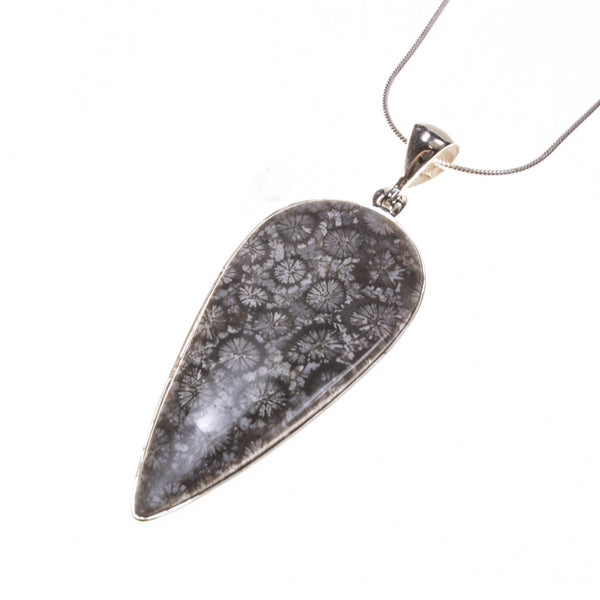 Sterling Silver Fossilized Coral Drop Necklace
