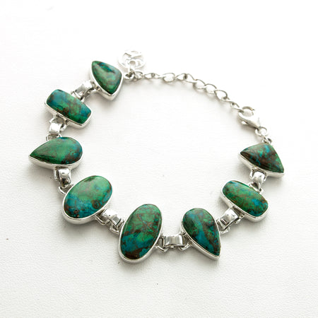 SS Green Amber and Turquoise Six Strand Bracelet