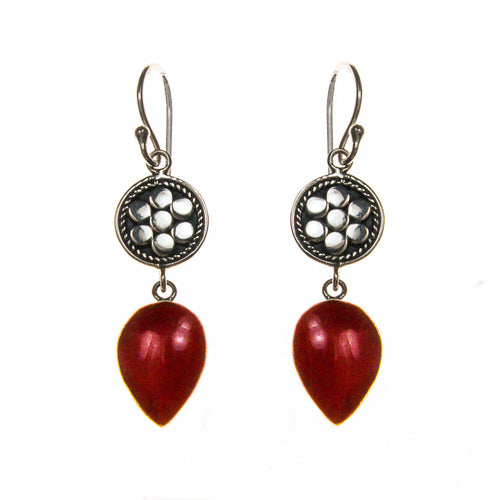 Sterling Silver Floral Coral Pear Earrings