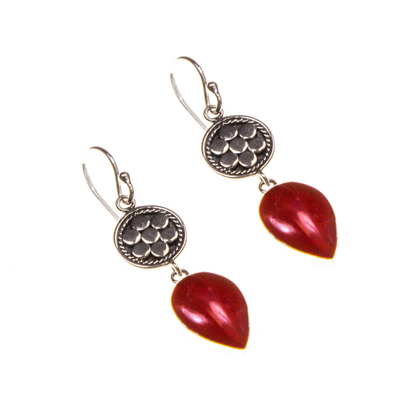 Sterling Silver Floral Coral Pear Earrings
