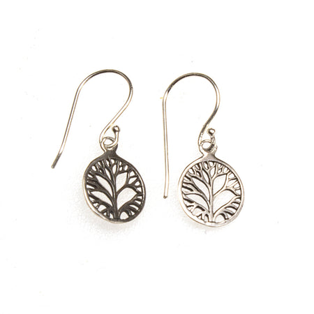 SS & Mother of Pearl Tree of Life Circle Earrings
