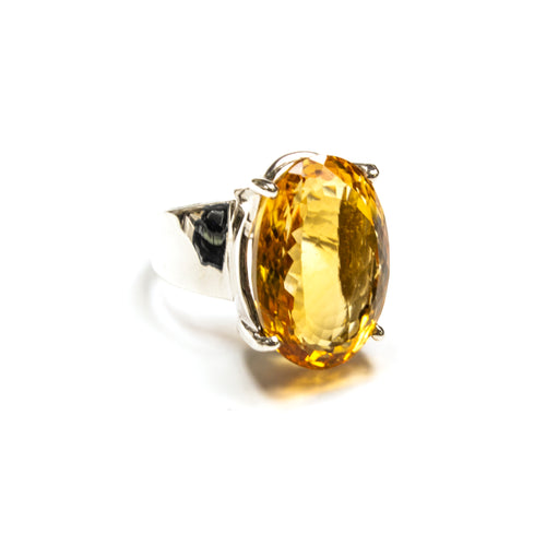 SS Large Citrine Pronged Ring