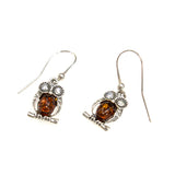 SS Amber Crystal-eyed Owl on Branch Earrings