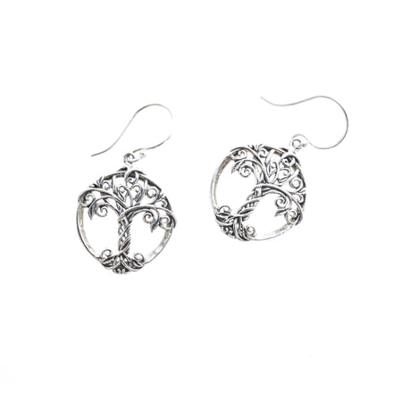 SS & Mother of Pearl Tree of Life Circle Earrings