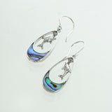 SS Abalone/Mother of Pearl Dolphin Leaping Pear Dangle Earrings