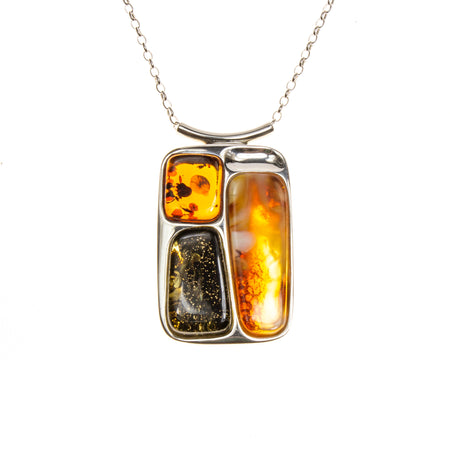 Assorted Amber Nugget Leather Drop Necklace