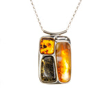 SS Multicolored Amber Mod Rectangle Necklace