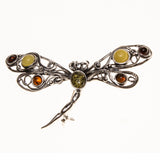 SS Multicolored Amber Filigree Dragonfly Pin
