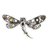 SS Multicolored Amber Filigree Dragonfly Pin