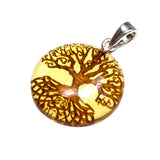 SS Etched Amber Scrolling Tree of Life Cabochon Pendant