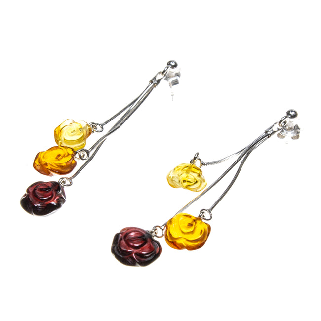 SS Multicolored Amber Rose Drop Earrings