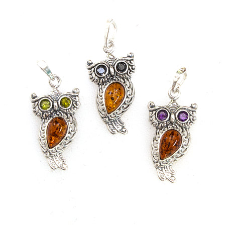 SS Amber Owl Pendants