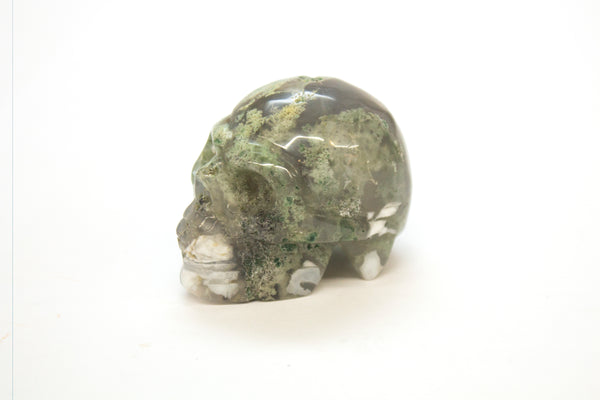 Jasper Skull Carving Green and White