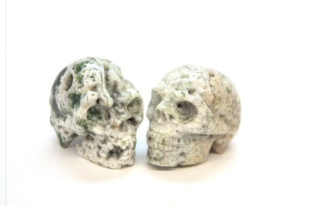 Green and White Jasper Skull Carving