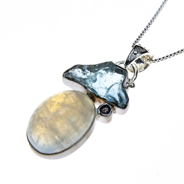 Sterling Silver Rainbow Moonstone Blue Topaz Pendant