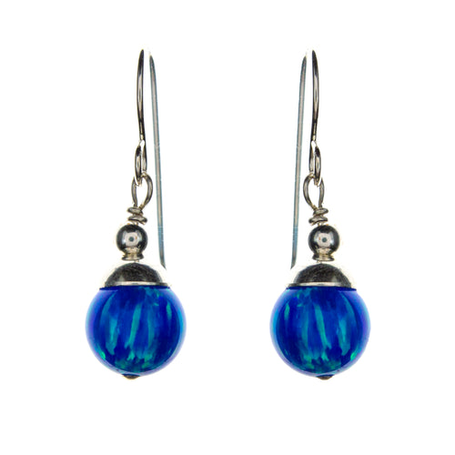Sterling Silver Created Opal Ball Earrings