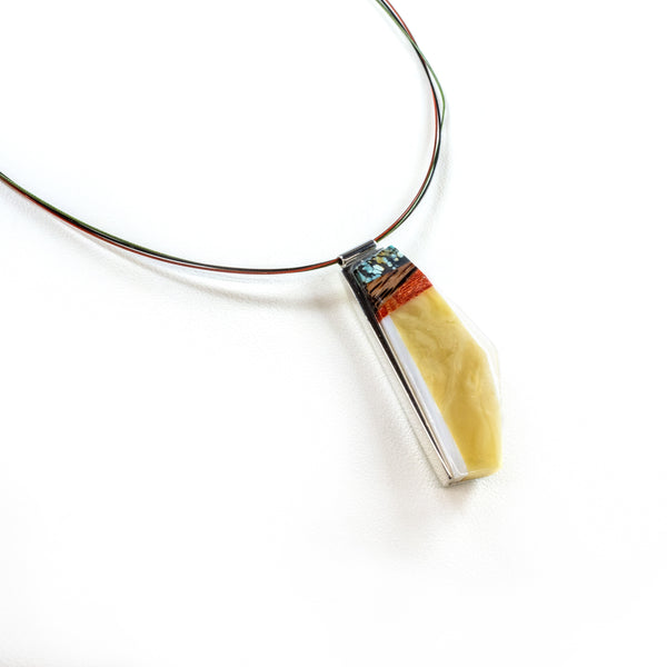 SS Butterscotch Amber Inlay & 3-color Cord Necklace