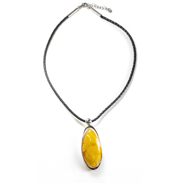 SS Butterscotch Amber Oval Cord Necklace