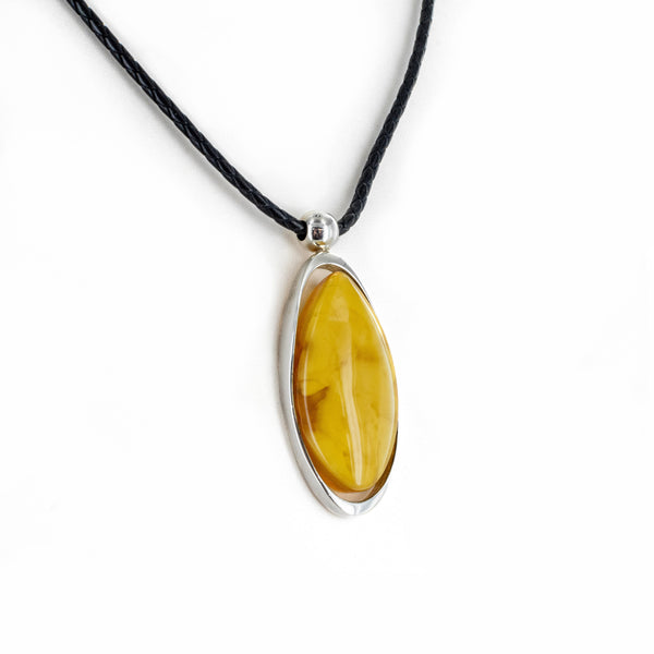 SS Butterscotch Amber Oval Cord Necklace