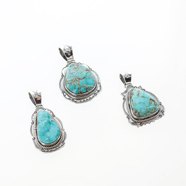 SS Turquoise Nugget Navajo Rope Stamp Pendants