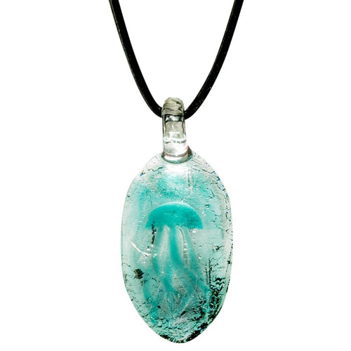 Glass Jellyfish Turquoise Silver Glow Necklace