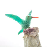 Carved Amazonite & Tourmaline Hummingbird Sculpture