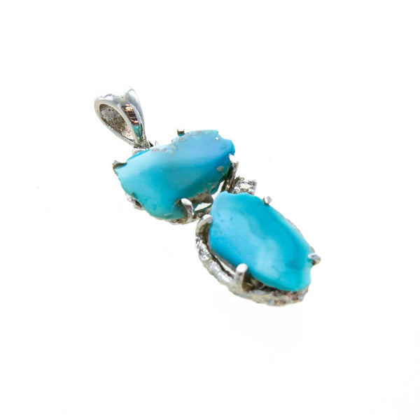 SS Turquoise Nugget Pendant with White Topaz