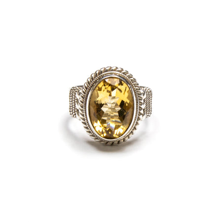 SS Citrine Pear w/ Filigree Sides Ring Size 7.25