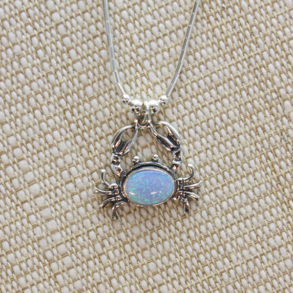 SS Created Light Blue Opal Crab Necklace