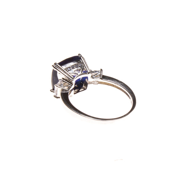 SS Created Sapphire Square & CZ Ring