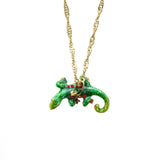 Spotted Lizard Cloissoné Box w/ Matching Necklace
