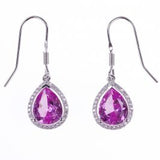 Sterling Silver Created Pink Sapphire & CZ Pear Earrings
