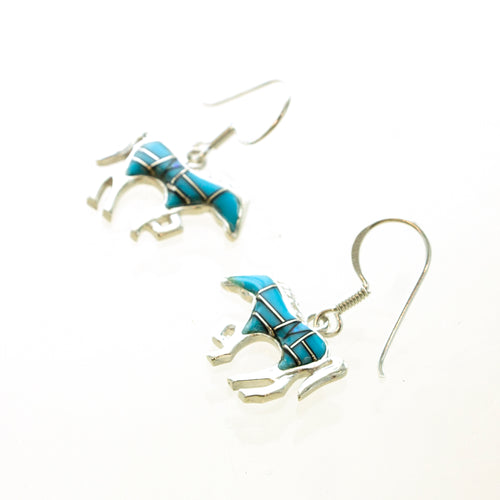 SS Turquoise Inlay Standing Horse Earrings